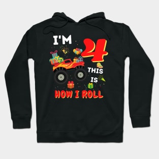 I'm 4 This Is How I Roll, 4 Year Old Boy Or Girl Monster Truck Gift Hoodie